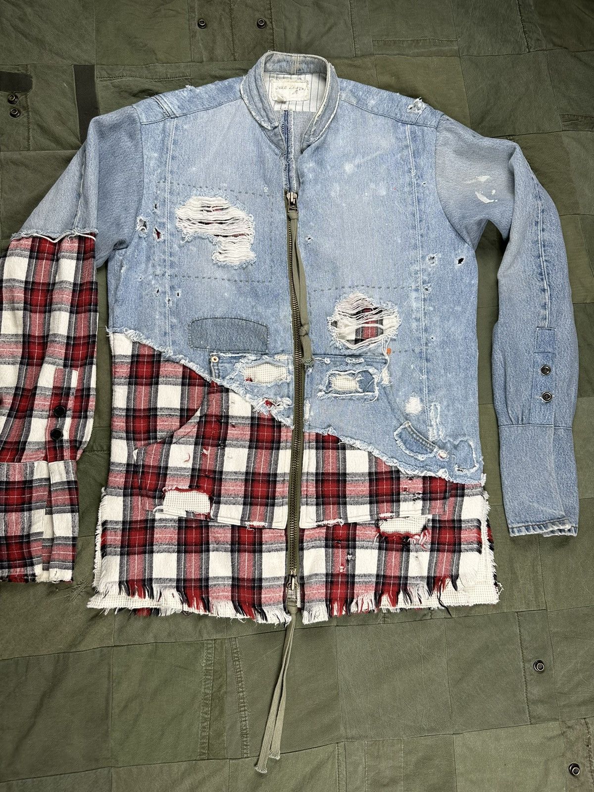 image of Greg Lauren Denim / Plaid Jacket in Blue, Men's (Size Medium)