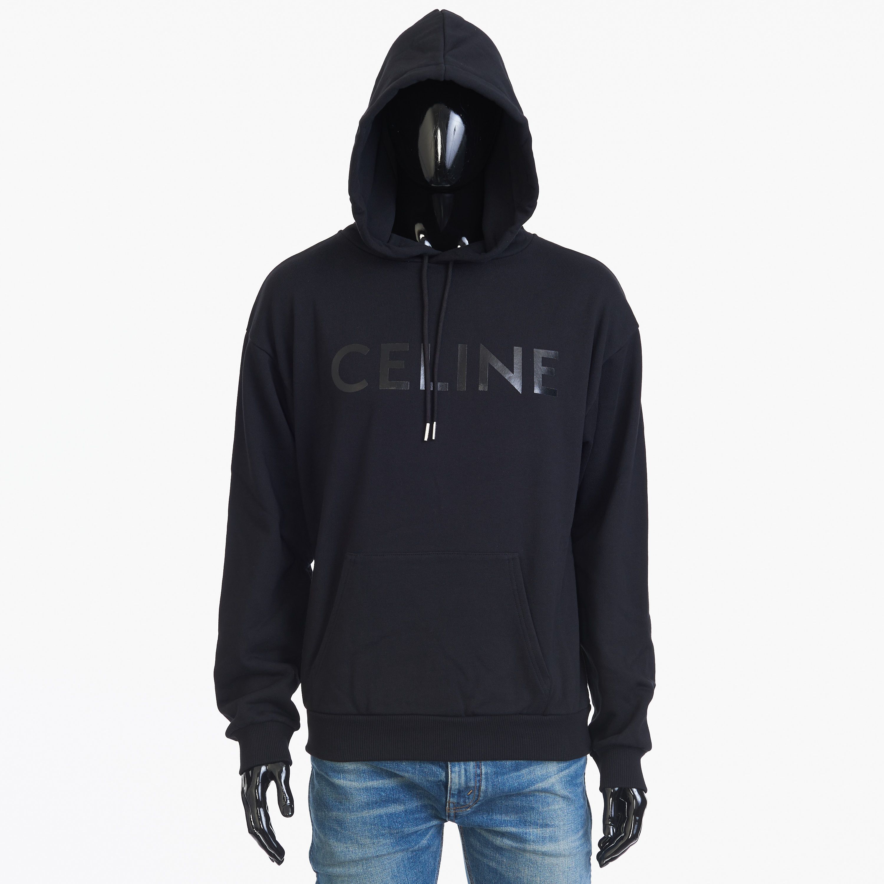 Celine Loose Fit Hoodie In Black Cotton Fleece With Vinyl