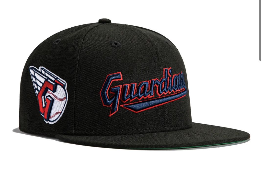 New Era 59Fifty CLEVELAND INDIANS Black Fitted Ball Cap Hat Sz 7 5/8  Guardians