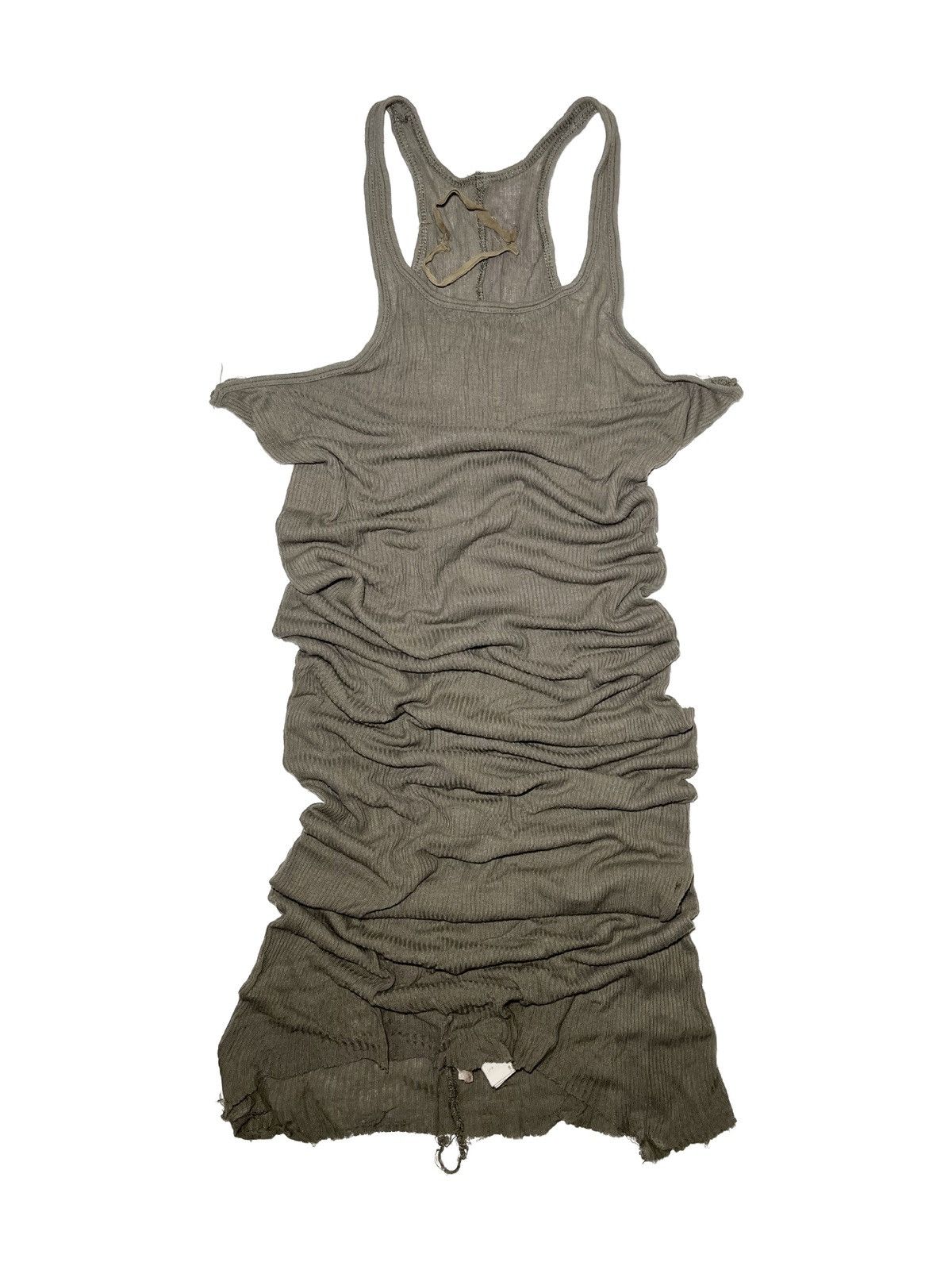 Pre-owned Rick Owens X Rick Owens Drkshdw Fw04 Queen Extended Length Distressed Tank Top Army In Green
