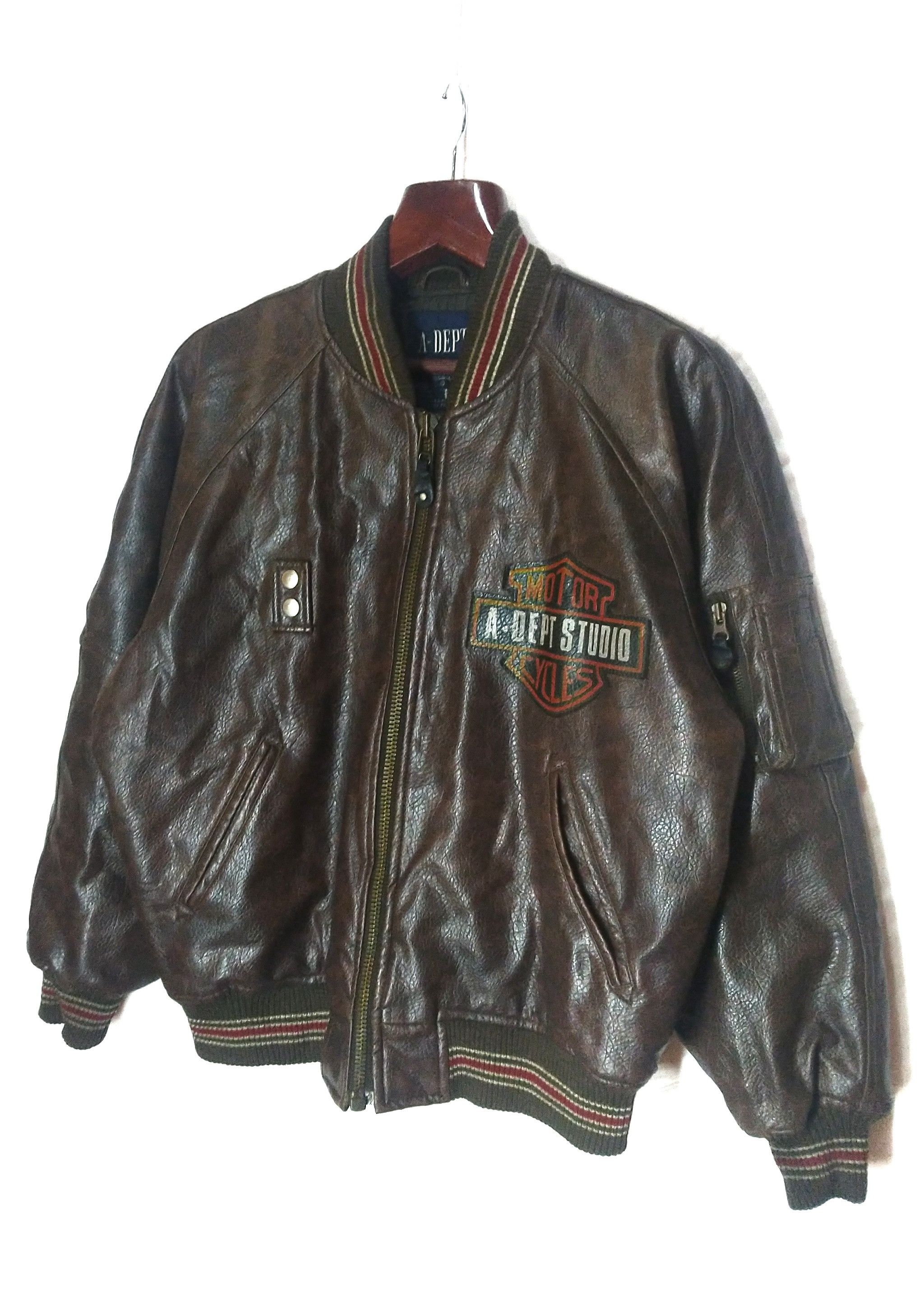 Harley Davidson Vtg Flying Shark England Military Leather Jacket Motorcycle Size US L / EU 52-54 / 3 - 4 Thumbnail