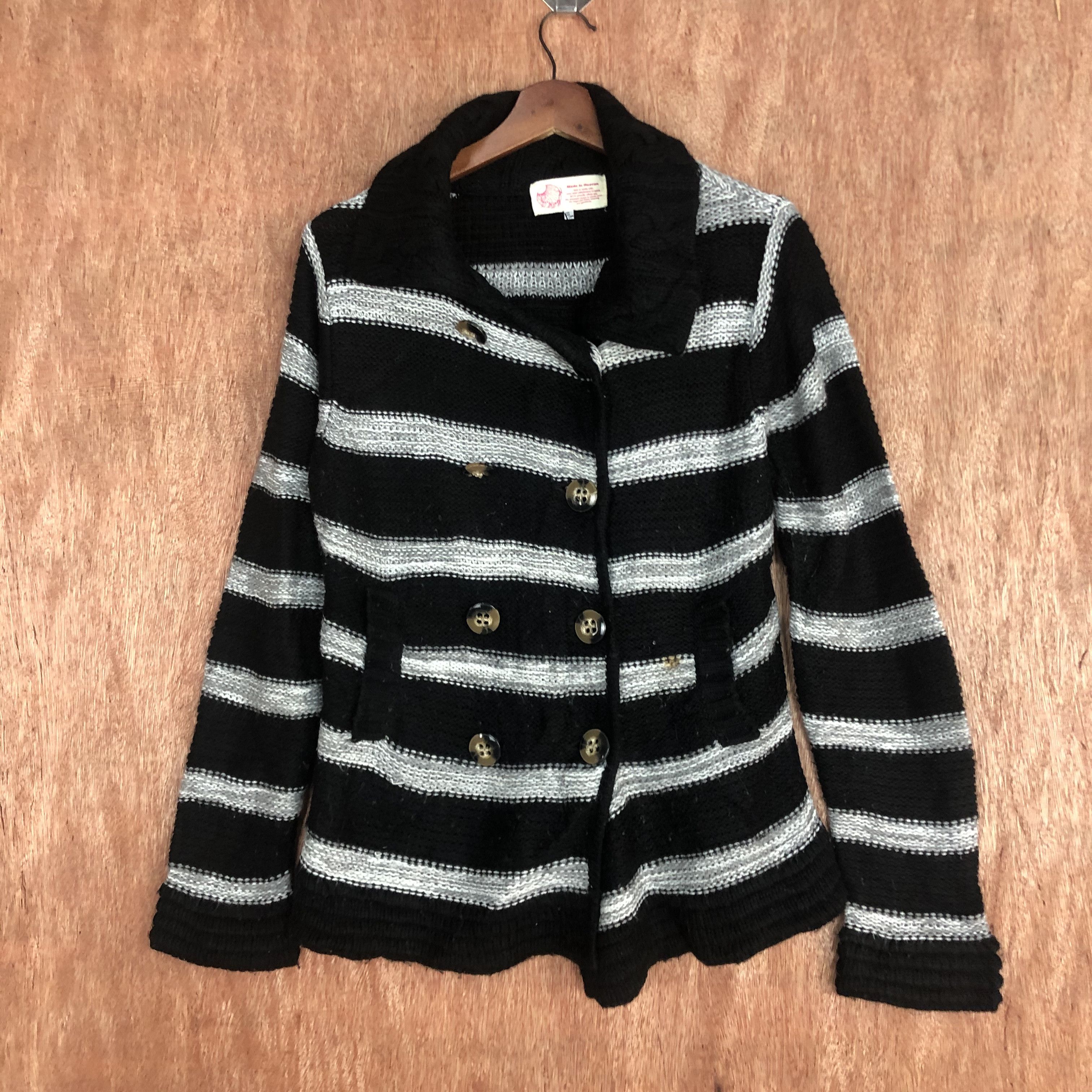 Homespun Knitwear Made in Heaven Japan Stripe Black White Shag Knitwear #c462 Size US M / EU 48-50 / 2 - 3 Thumbnail