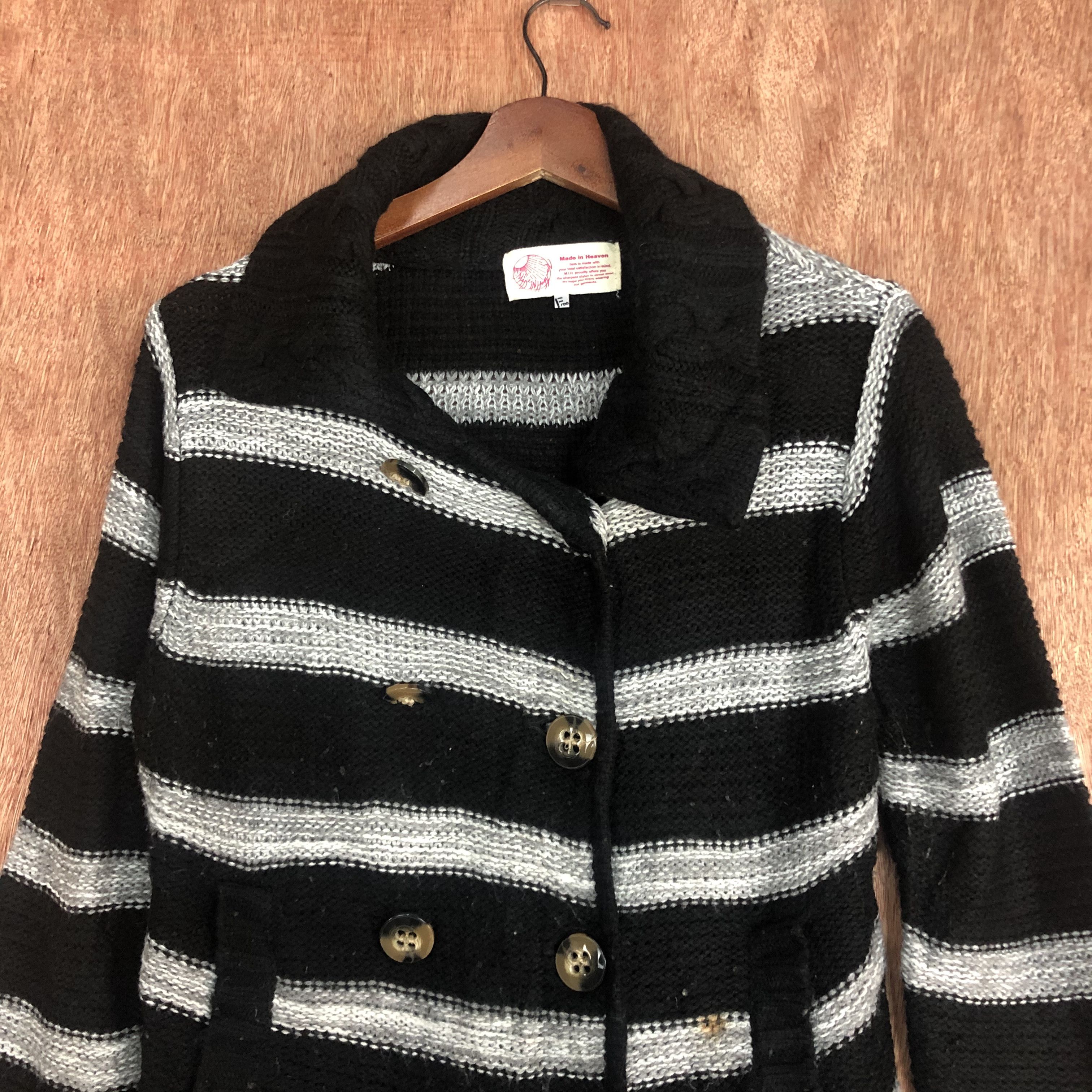 Homespun Knitwear Made in Heaven Japan Stripe Black White Shag Knitwear #c462 Size US M / EU 48-50 / 2 - 8 Thumbnail