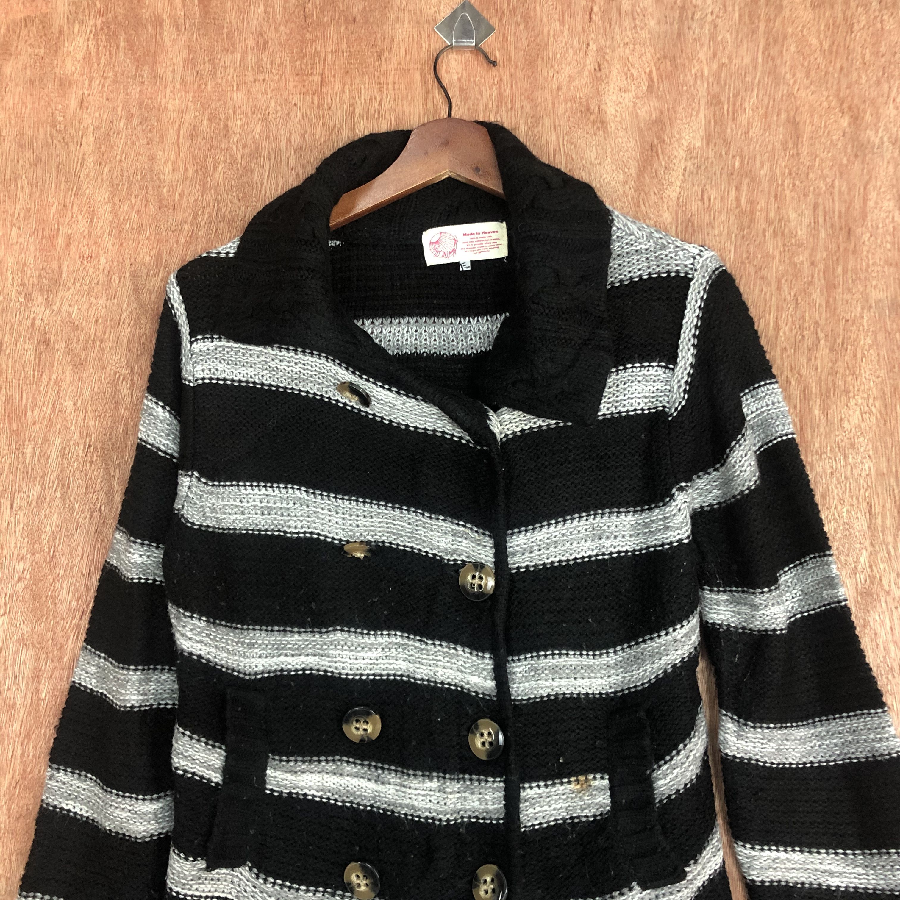 Homespun Knitwear Made in Heaven Japan Stripe Black White Shag Knitwear #c462 Size US M / EU 48-50 / 2 - 2 Thumbnail