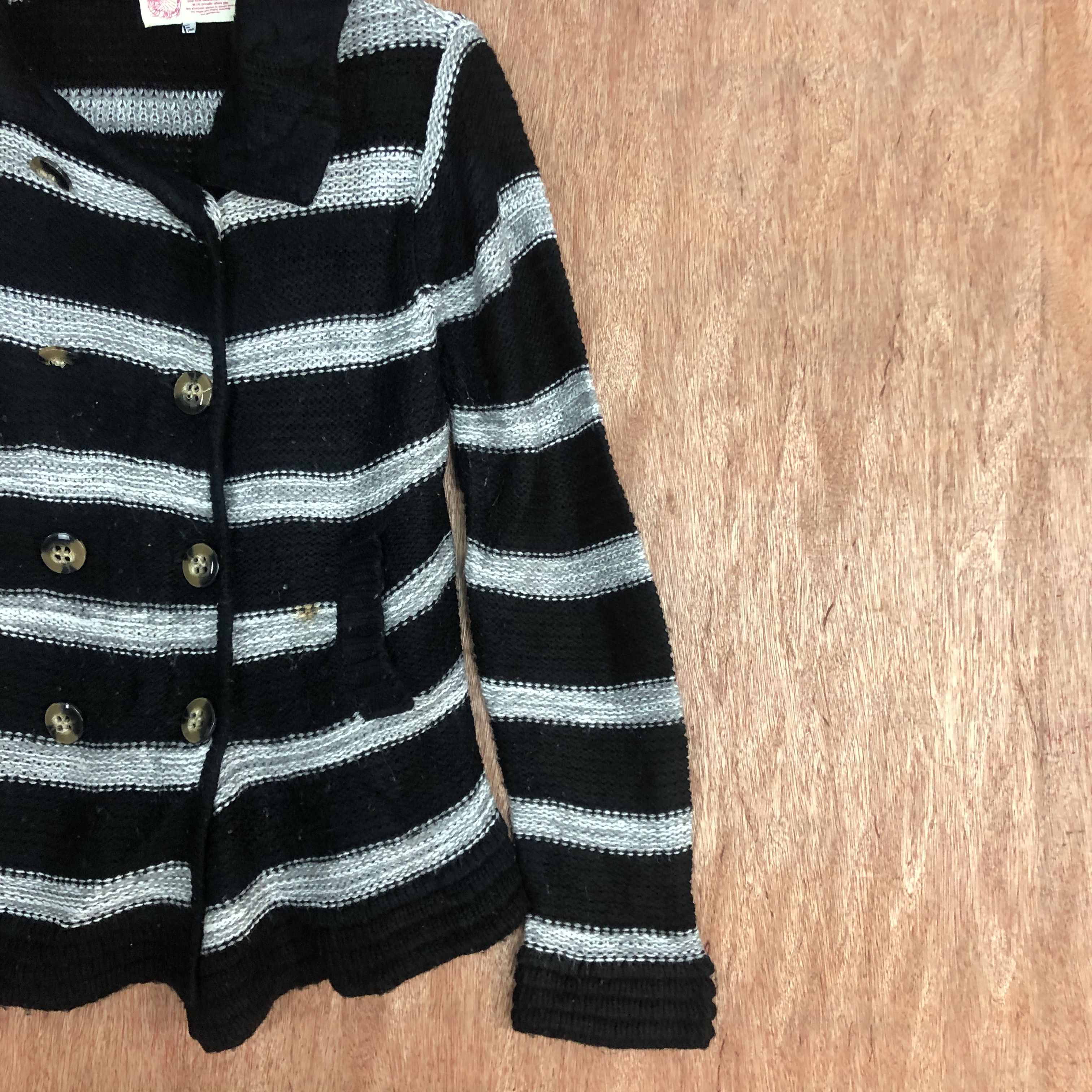 Homespun Knitwear Made in Heaven Japan Stripe Black White Shag Knitwear #c462 Size US M / EU 48-50 / 2 - 5 Thumbnail