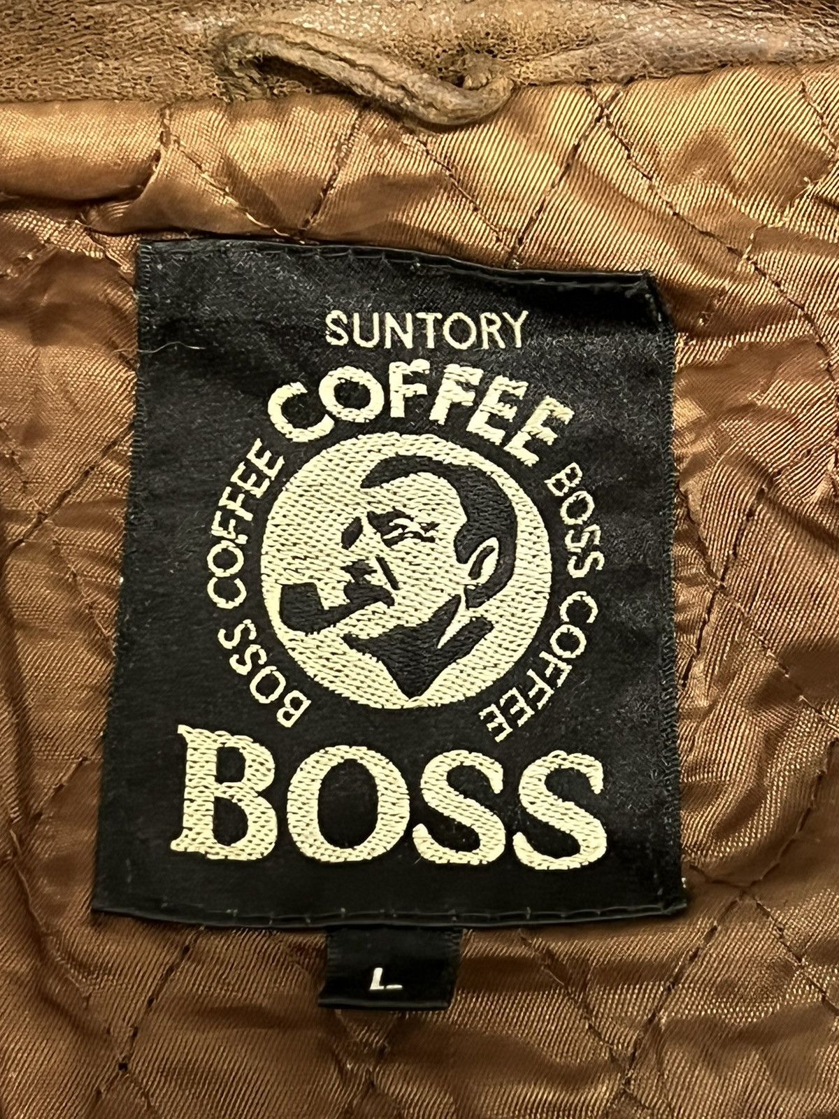 Vintage Suntory coffee Boss Classic zipper leather jacket big logo Size US L / EU 52-54 / 3 - 11 Thumbnail