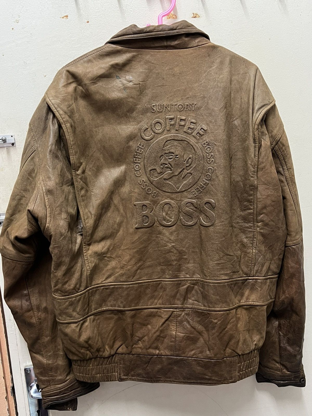 Vintage Suntory coffee Boss Classic zipper leather jacket big logo Size US L / EU 52-54 / 3 - 3 Thumbnail