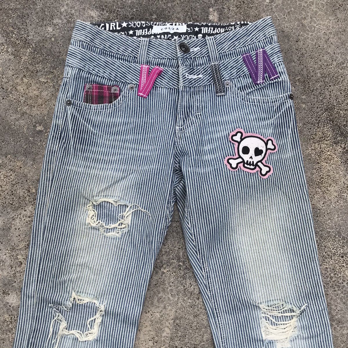 If Six Was Nine Vintage COLZA Distressed Skull Patches Double Waist Pants Size US 30 / EU 46 - 2 Thumbnail