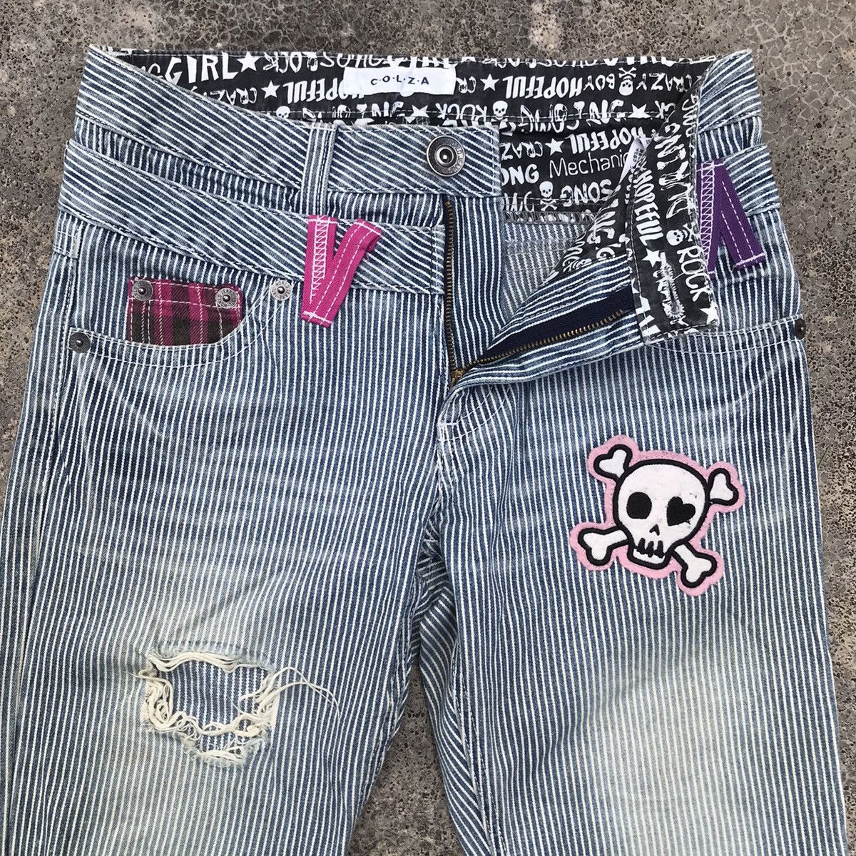 If Six Was Nine Vintage COLZA Distressed Skull Patches Double Waist Pants Size US 30 / EU 46 - 8 Thumbnail