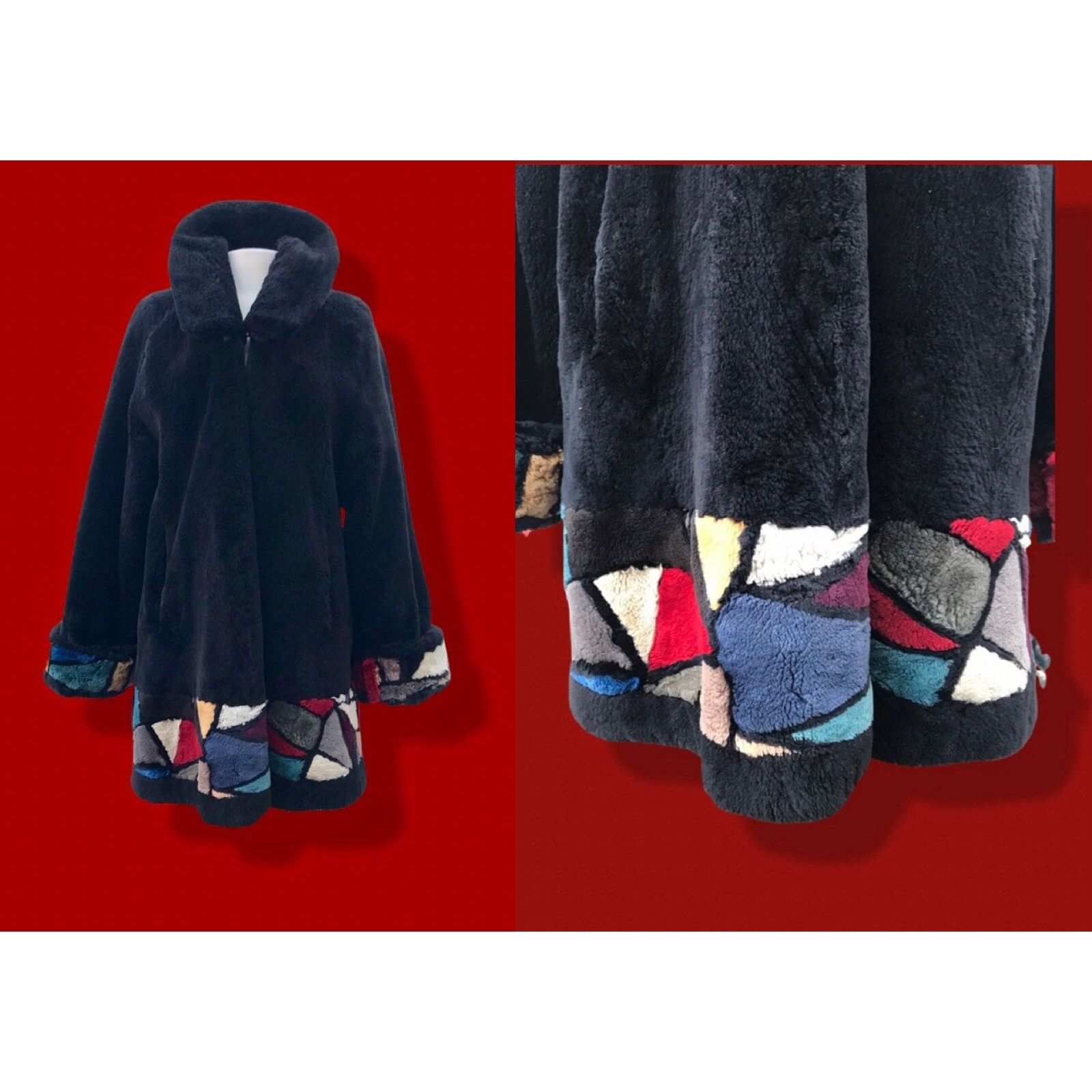 Vintage Fur Sheared Beaver Mondriaan Inspired carved intarsia coat Z ...