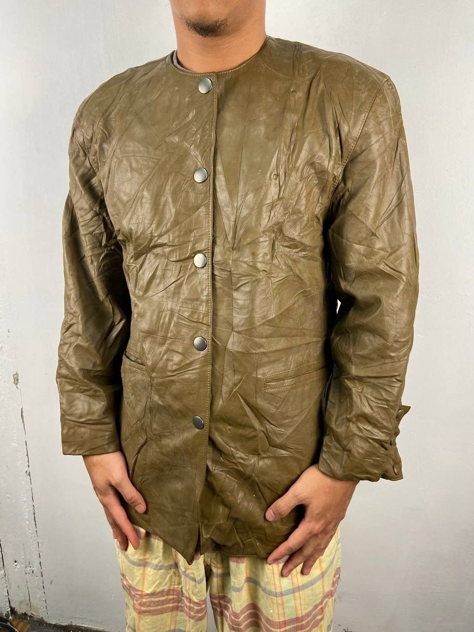 🇯🇵 Japanese Brand Vintage Leather Jacket Collarless