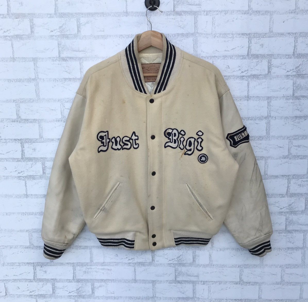 BIGI Vintage 90s Just Bigi Leather Sleeve Varsity Jacket - Rare Size US L / EU 52-54 / 3 - 2 Thumbnail