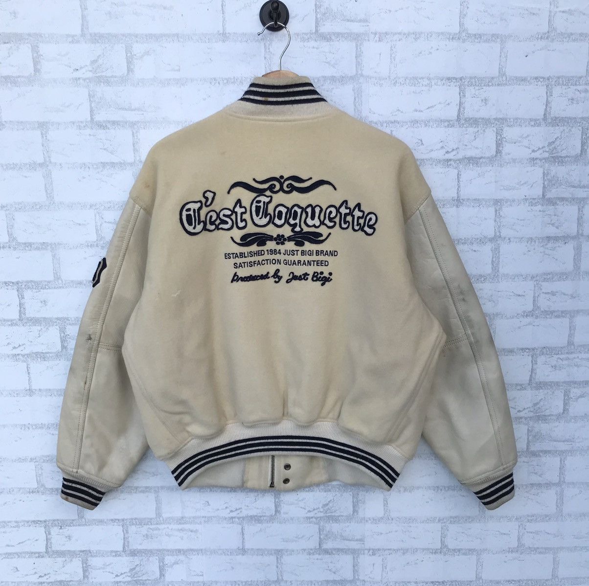 BIGI Vintage 90s Just Bigi Leather Sleeve Varsity Jacket - Rare Size US L / EU 52-54 / 3 - 1 Thumbnail