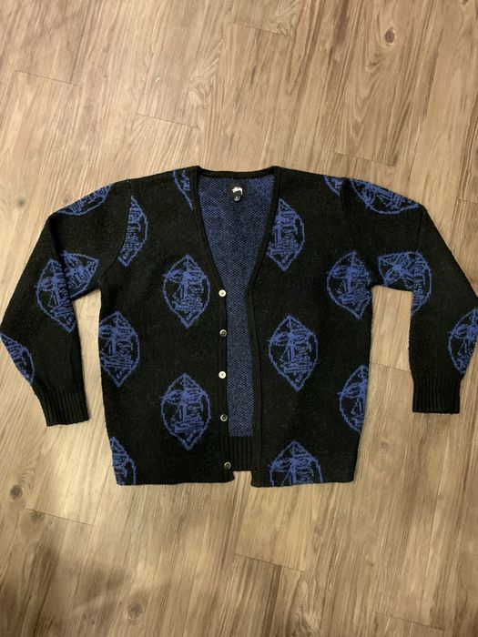 Stussy Stussy Mask Mohair Cardigan Black and Blue | Grailed