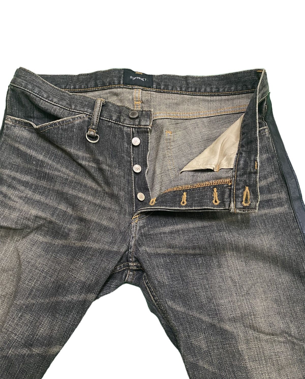 Sophnet. × uniform experiment Sophnet Phase Clawmark Leather Stripe Denim Jeans Size US 35 - 8 Thumbnail