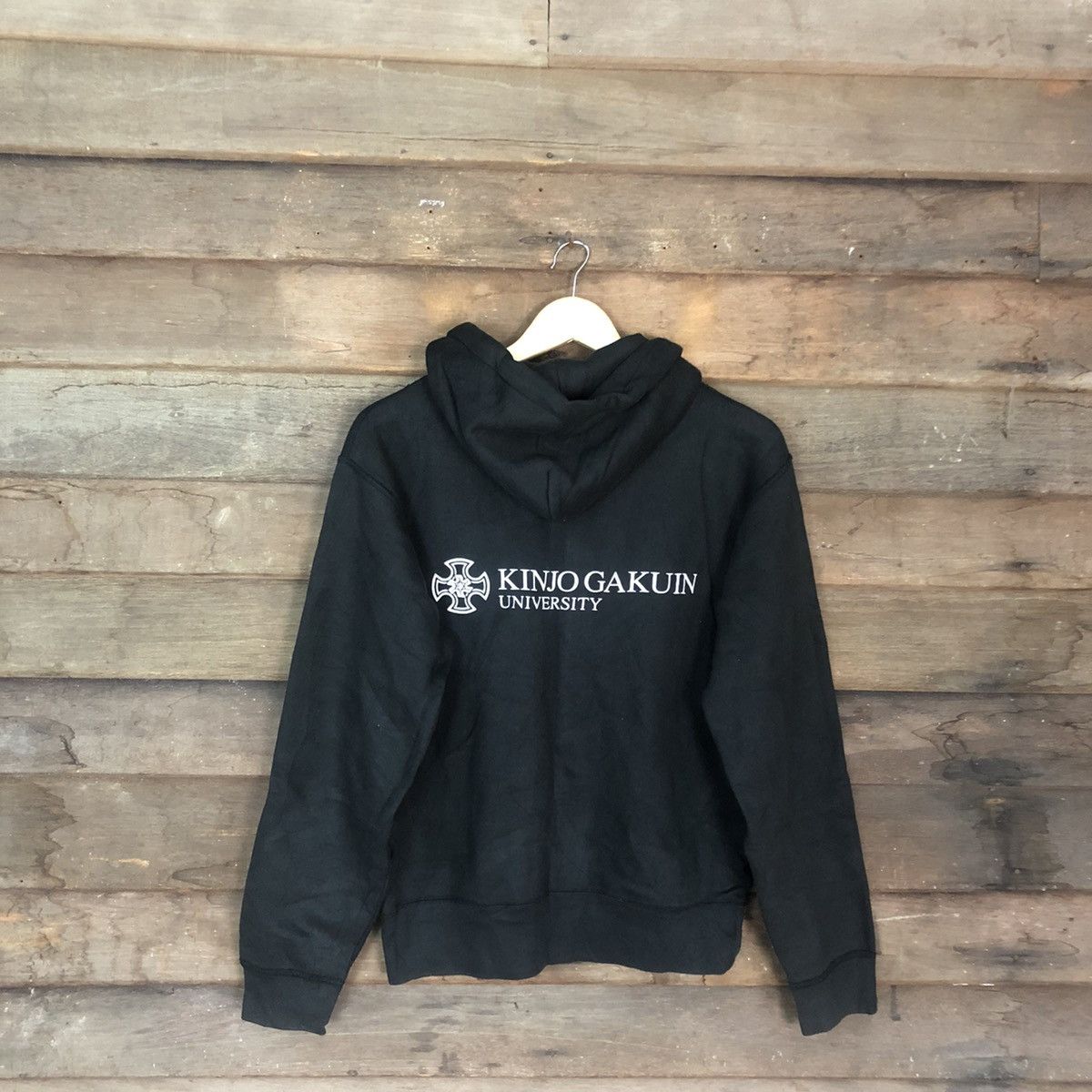 image of High School Legends x Vintage Kinjo Gakuin University Cross Stitch Black Hoodies 336B (Size Medium)