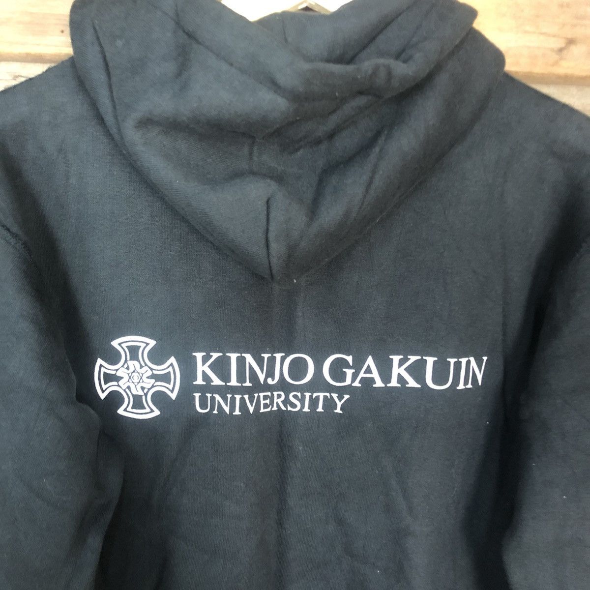 Vintage Kinjo Gakuin University Cross Stitch Black Hoodies #336B Size US M / EU 48-50 / 2 - 2 Thumbnail