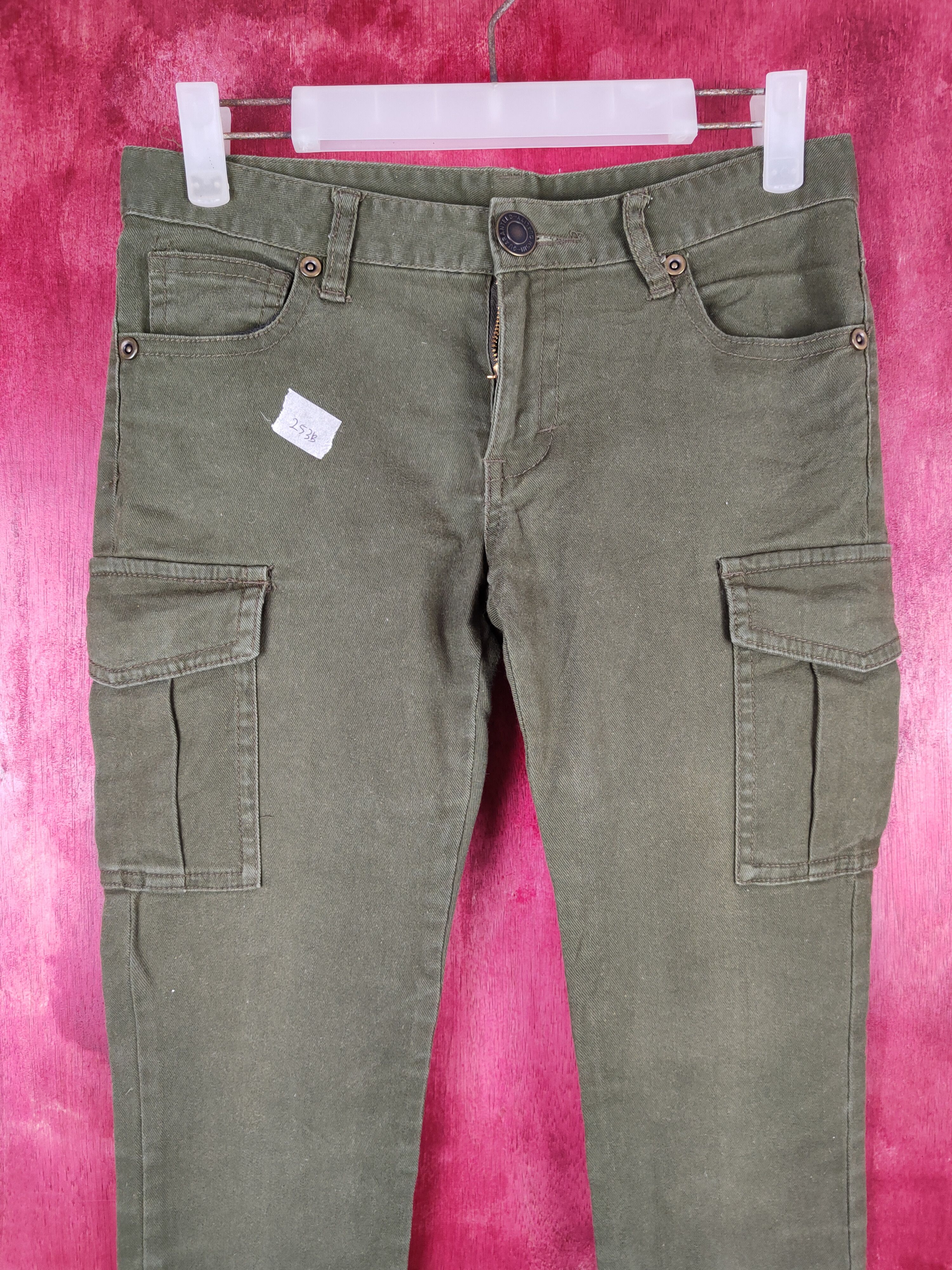 Japanese Brand Japan Green Multi Pocket Tactical Cargo Skinny Pants #253B Size 26" / US 2 / IT 38 - 2 Thumbnail