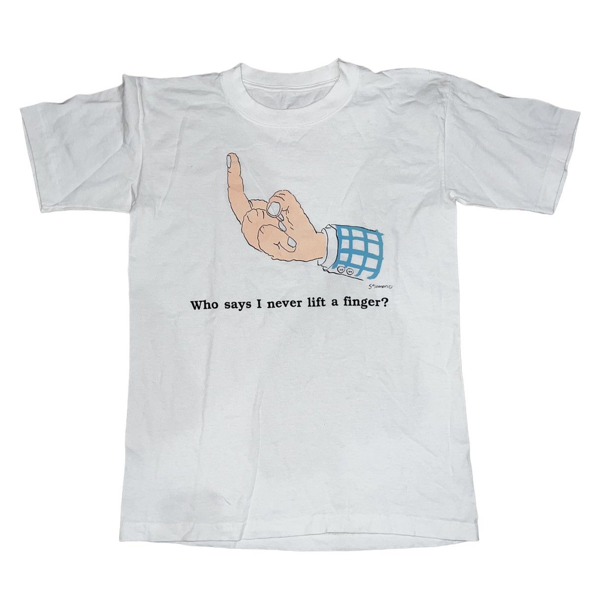 image of Made In USA x Vintage Never Lift A Finger Fuck You Funny Parody Adult L in White, Men's (Size Large