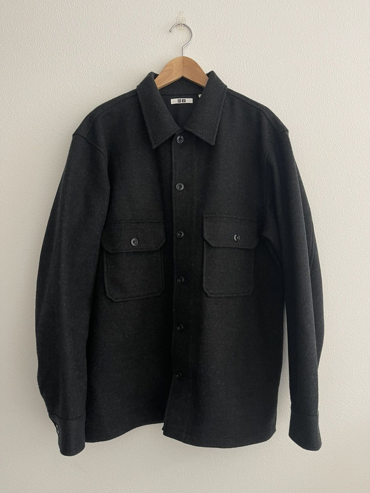 Pre-owned Lemaire X Uniqlo U Fw19 Overshirt Jacket Grey Size Large
