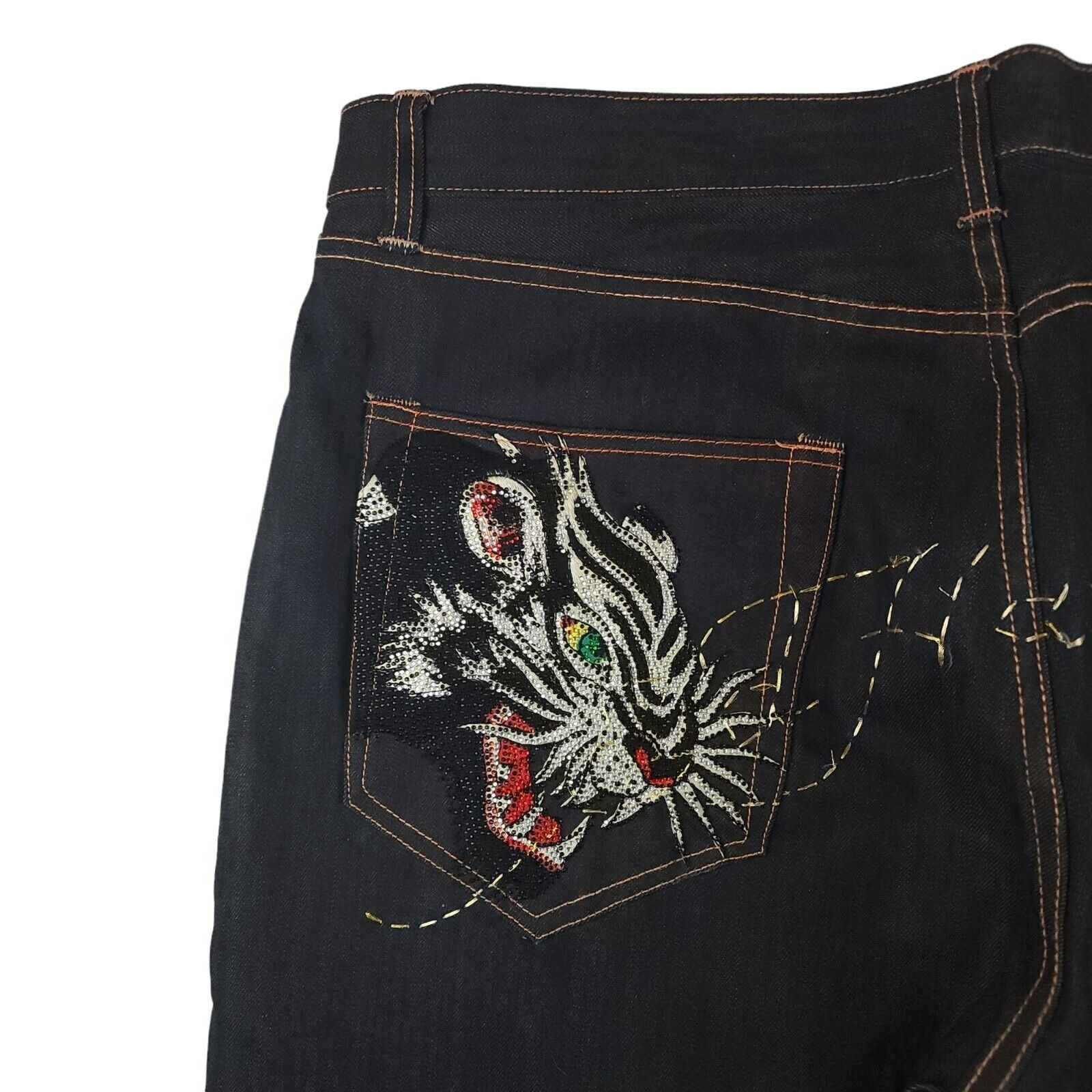 Christian Audigier Ed Hardy Wide Leg Embroidered Tiger Snake Y2K 44x34 Size US 44 / EU 60 - 13 Thumbnail