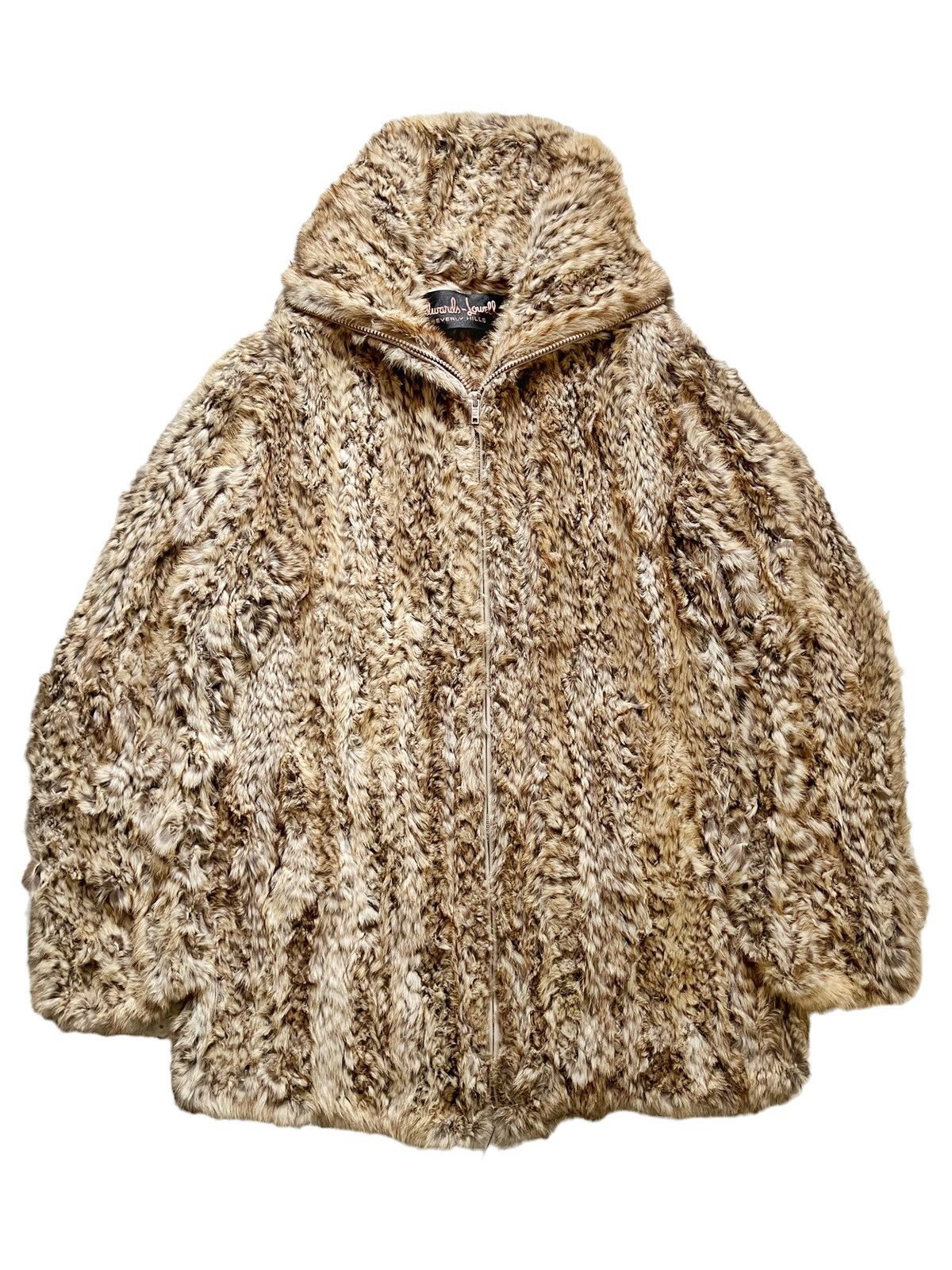 image of Claude Montana $9,000~ 1999 Woven Lynx Fur Zip Knit in Brown, Men's (Size Large)