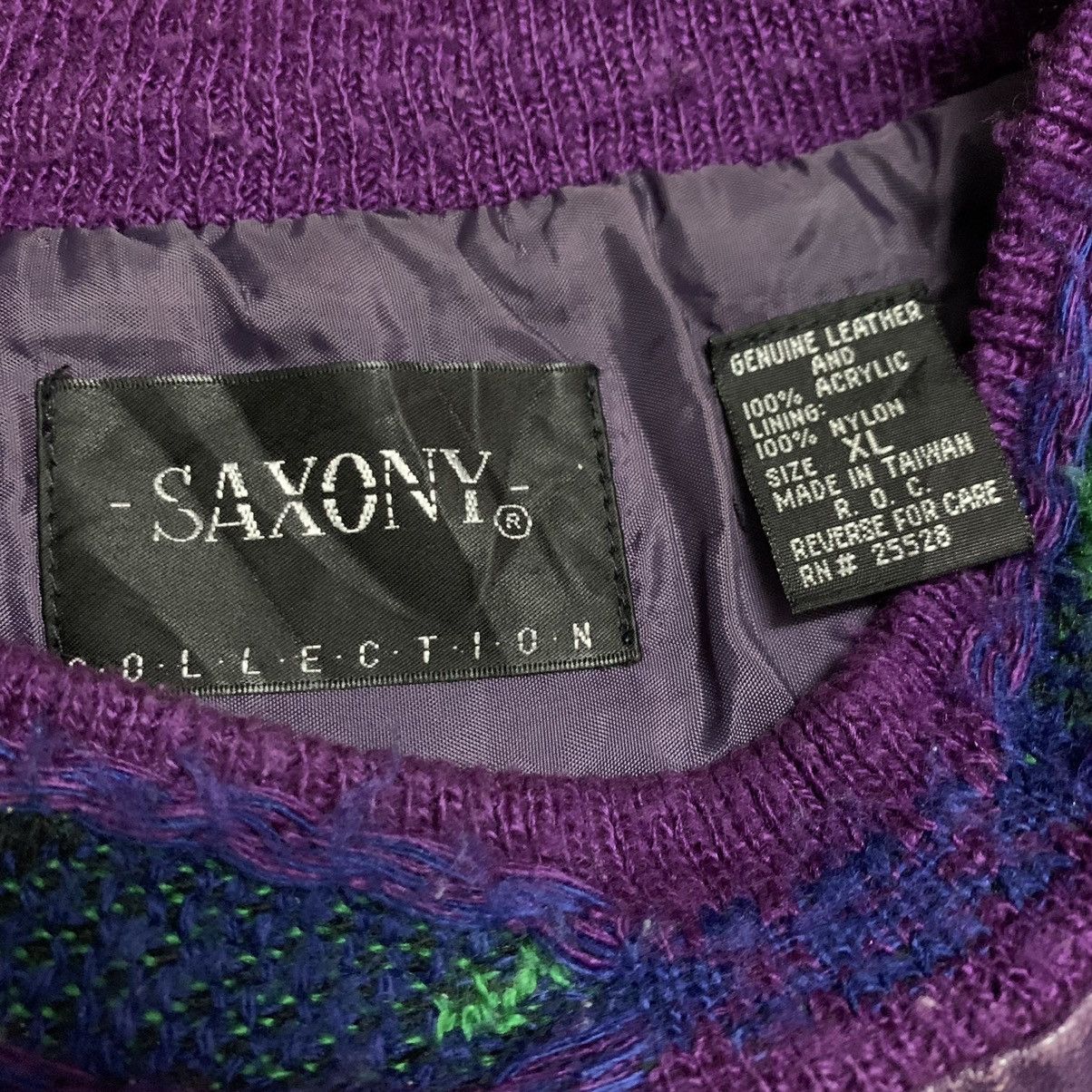 Saxony 🔥Vintage SAXONY Leather Knit Sweater Size US L / EU 52-54 / 3 - 16 Thumbnail