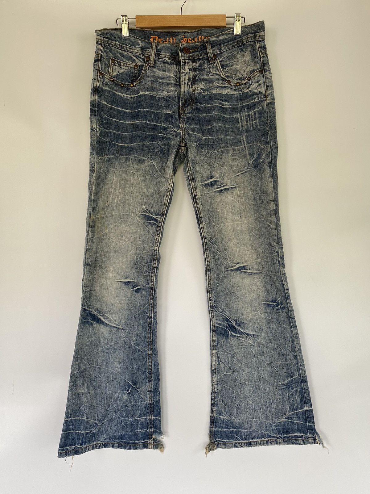 DEVIL BEAN’S DISTRESSED FLARED BOOTCUT JAPANESE DENIM JEANS