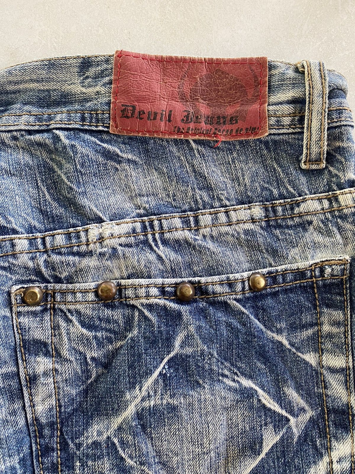 Japanese Brand DEVIL BEAN’S DISTRESSED FLARED BOOTCUT JAPANESE DENIM JEANS Size 34" / US 12 / IT 48 - 10 Thumbnail