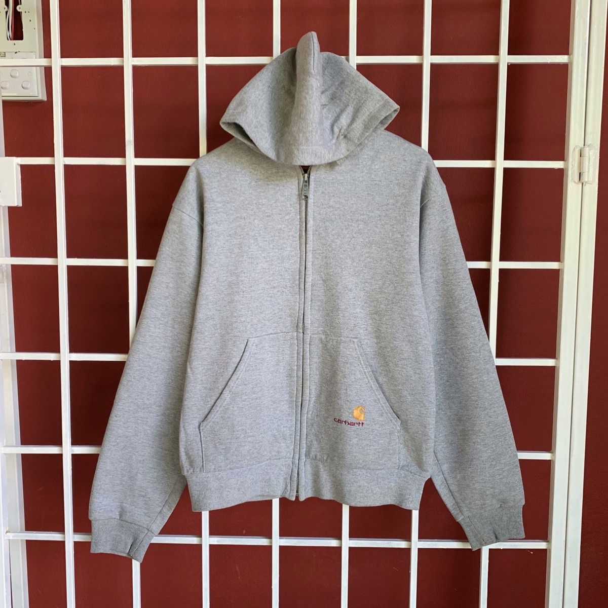image of Vintage 1990S Carhartt Hoodie Sweatshirt in Grey, Men's (Size Medium)