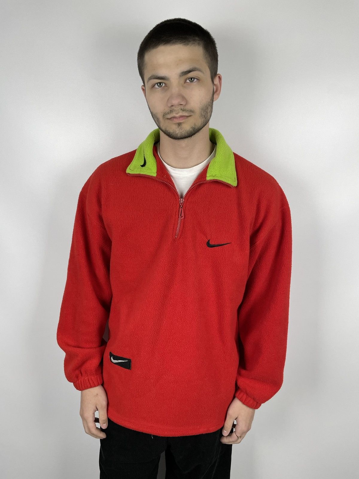 Nike × Vintage Vintage 90s Nike Big Logo 1/3 Zip Fleece Size US M / EU 48-50 / 2 - 2 Thumbnail