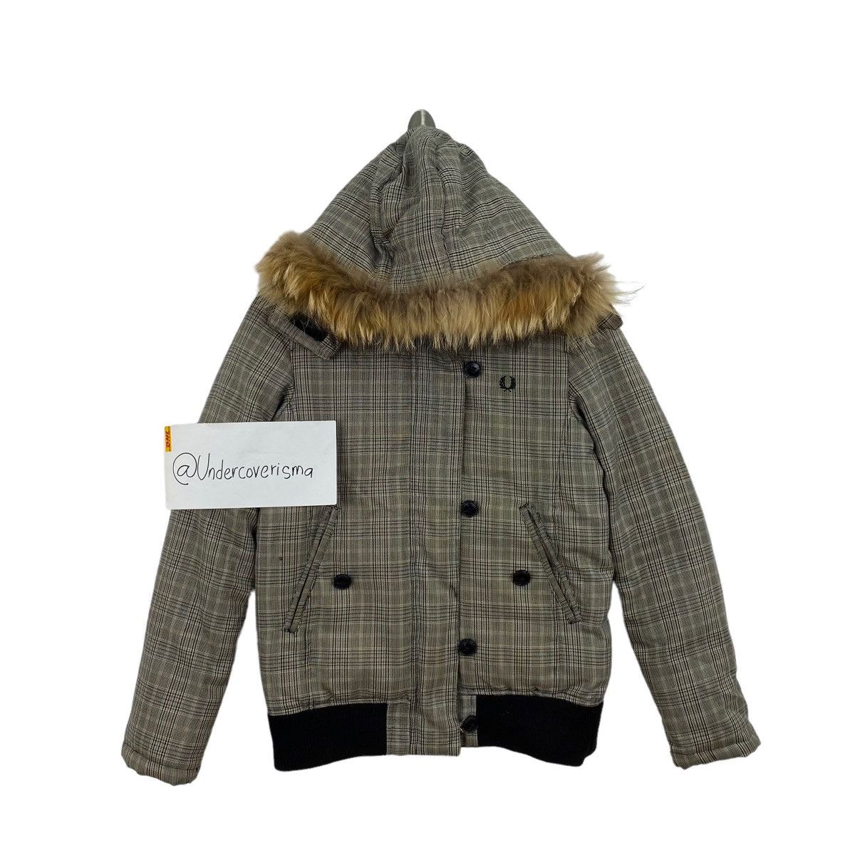 FRED PERRY LONDON Tartan Check Zipper Grey Puffer Jacket