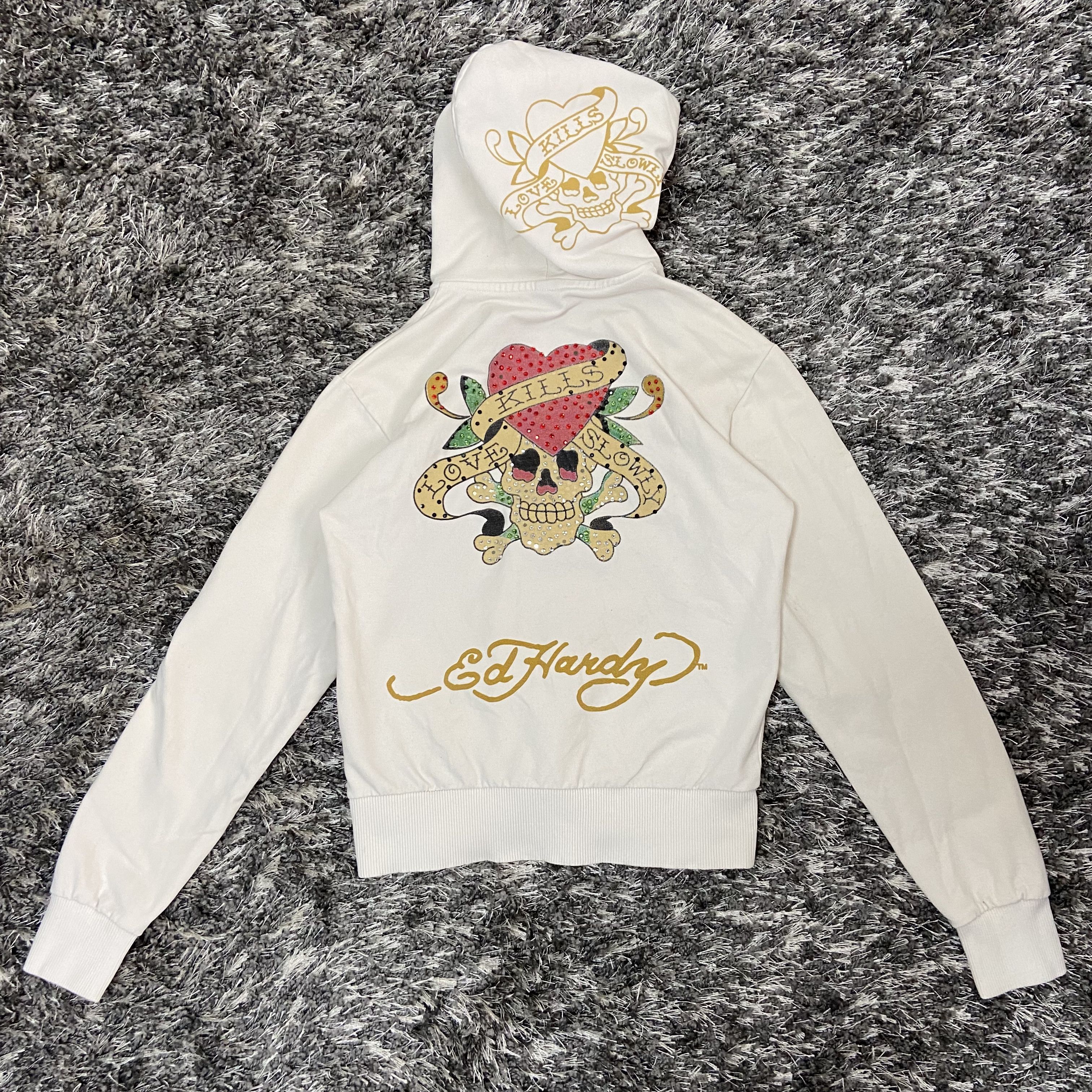 ED HARDY LOVE KILLS RARE SWAROWSKI PRINRED HOODIE - № 1114