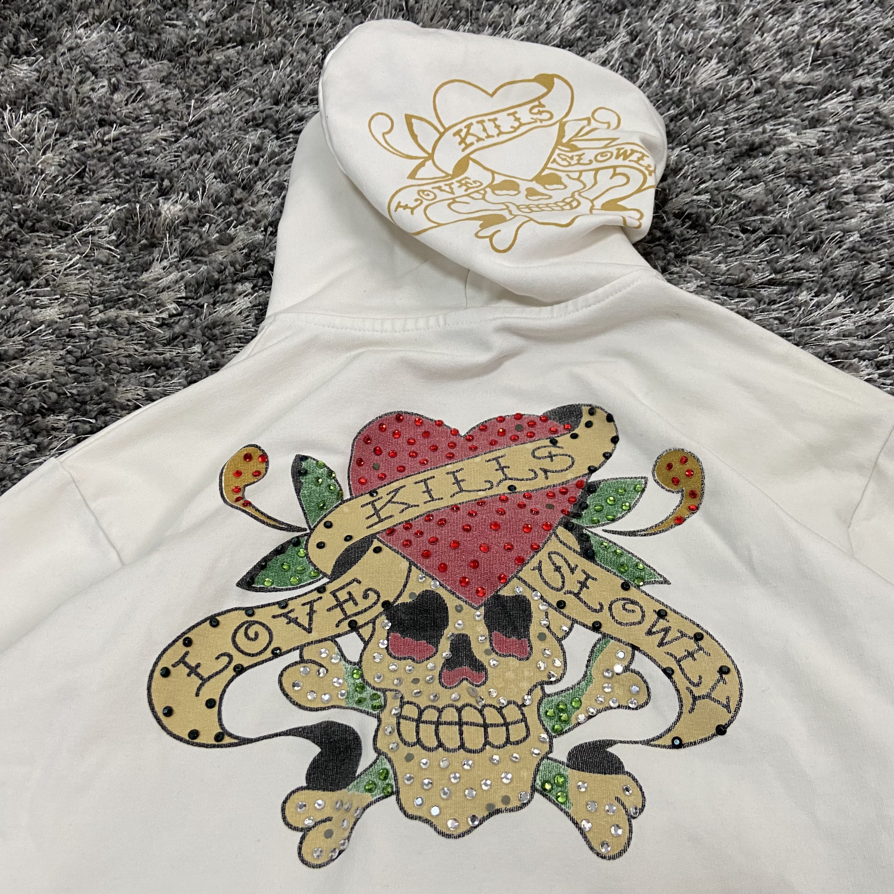 Christian Audigier ED HARDY LOVE KILLS RARE SWAROWSKI PRINRED HOODIE - № 1114 Size US S / EU 44-46 / 1 - 4 Thumbnail
