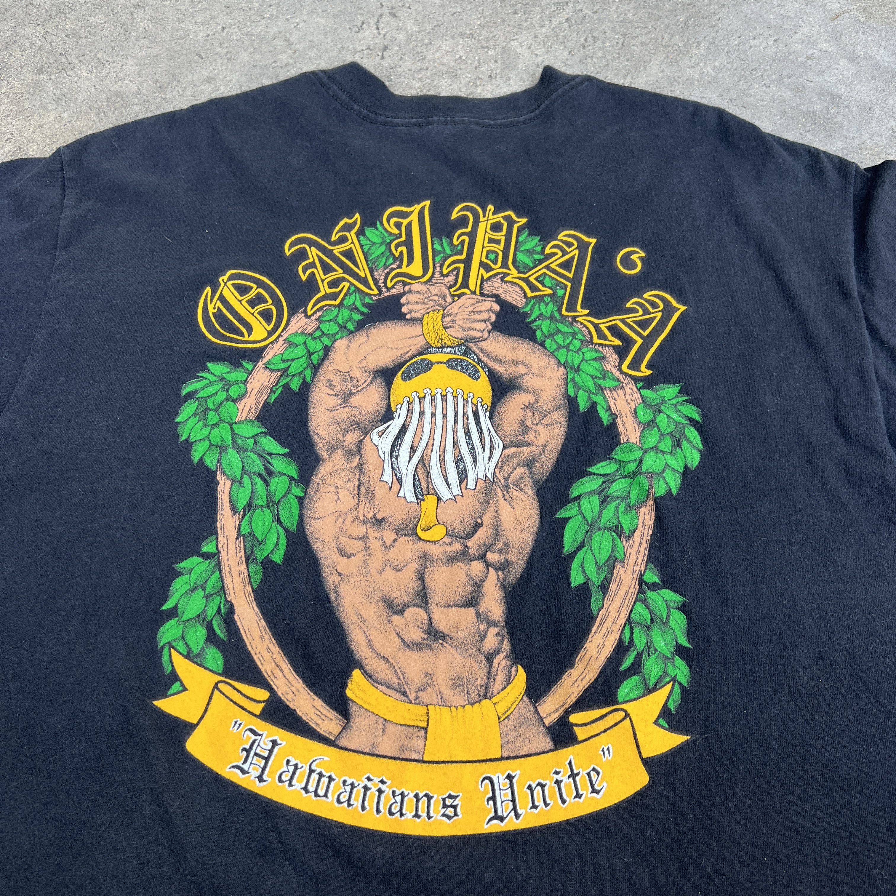 Vintage Vintage 90s Hawaiian Hnite Strength Promo Tee Gold gym Size US XL / EU 56 / 4 - 1 Thumbnail