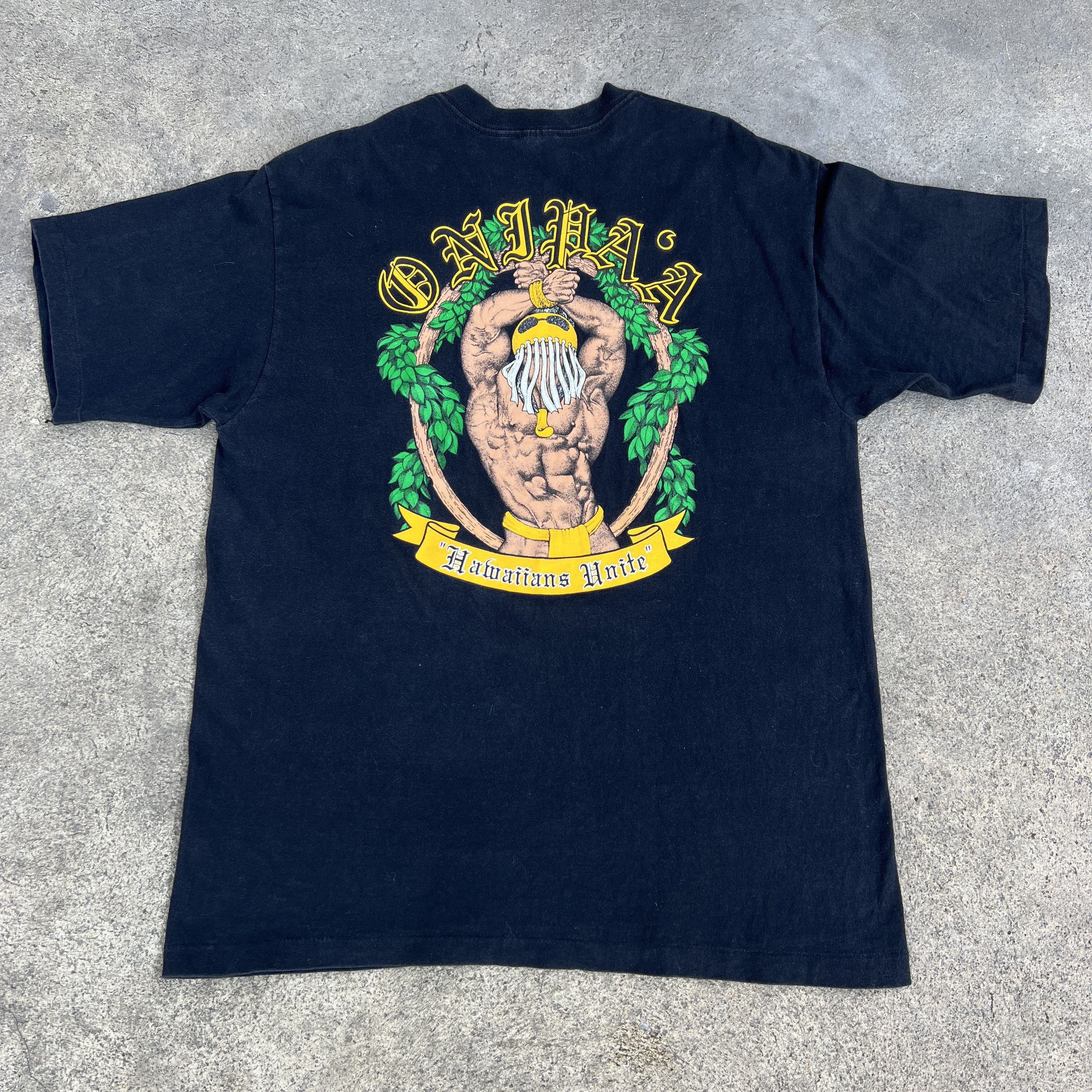 Vintage Vintage 90s Hawaiian Hnite Strength Promo Tee Gold gym Size US XL / EU 56 / 4 - 2 Thumbnail