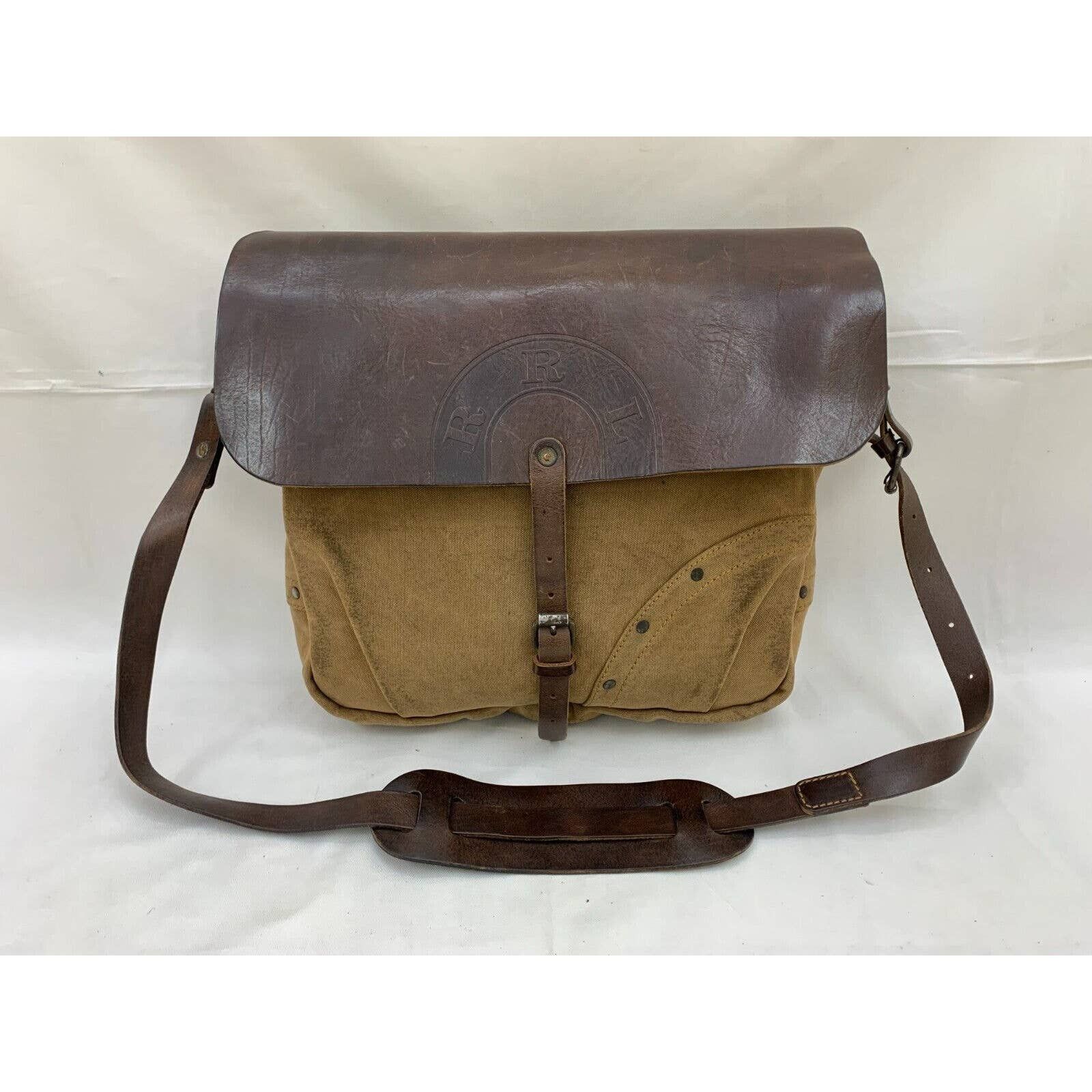 Ralph Lauren Double RL Leather Canvas Mail Bag Office Work