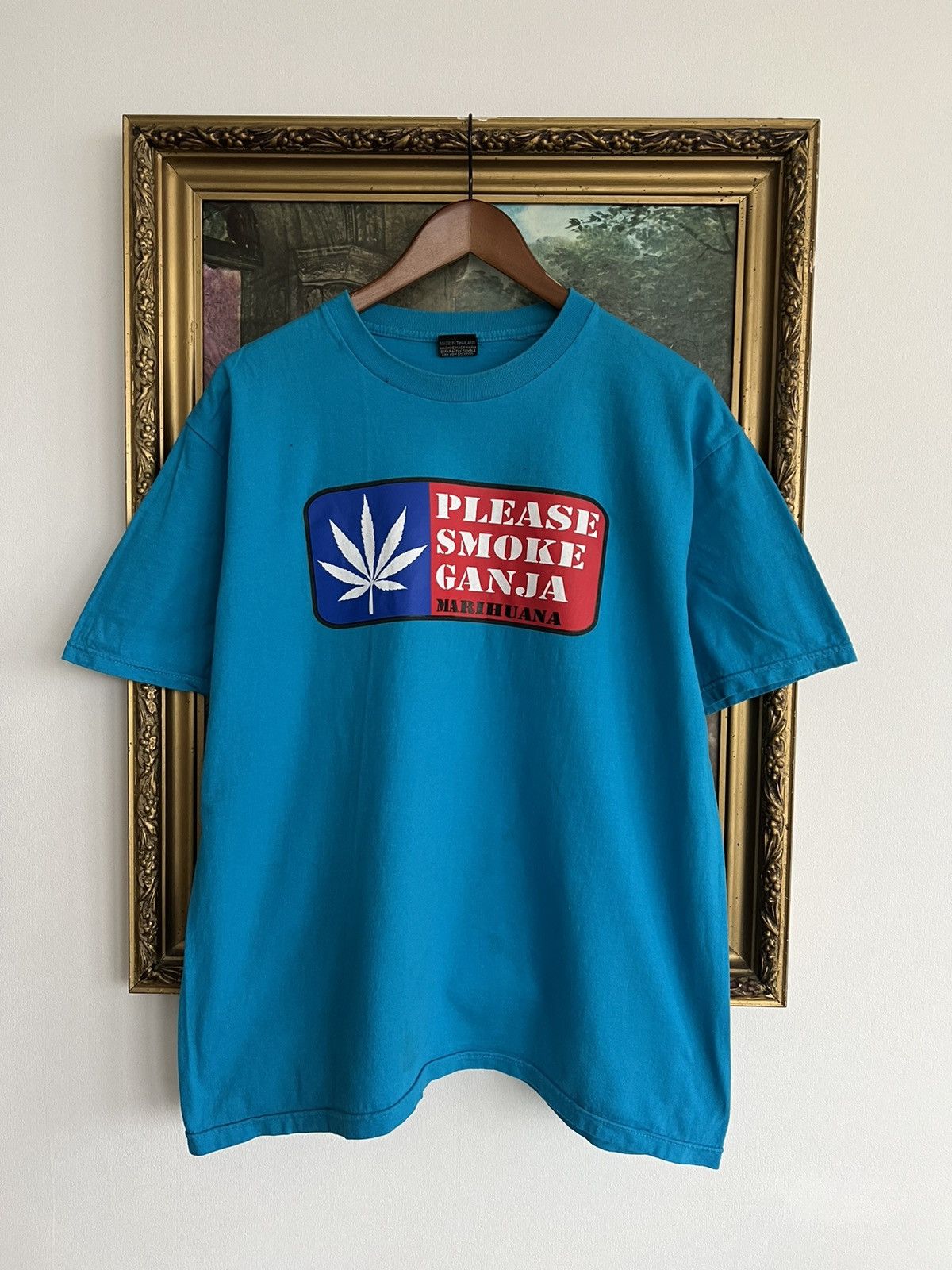 Vintage 90s Marijuanas Please Smoke Ganja Blunt Blue Tee
