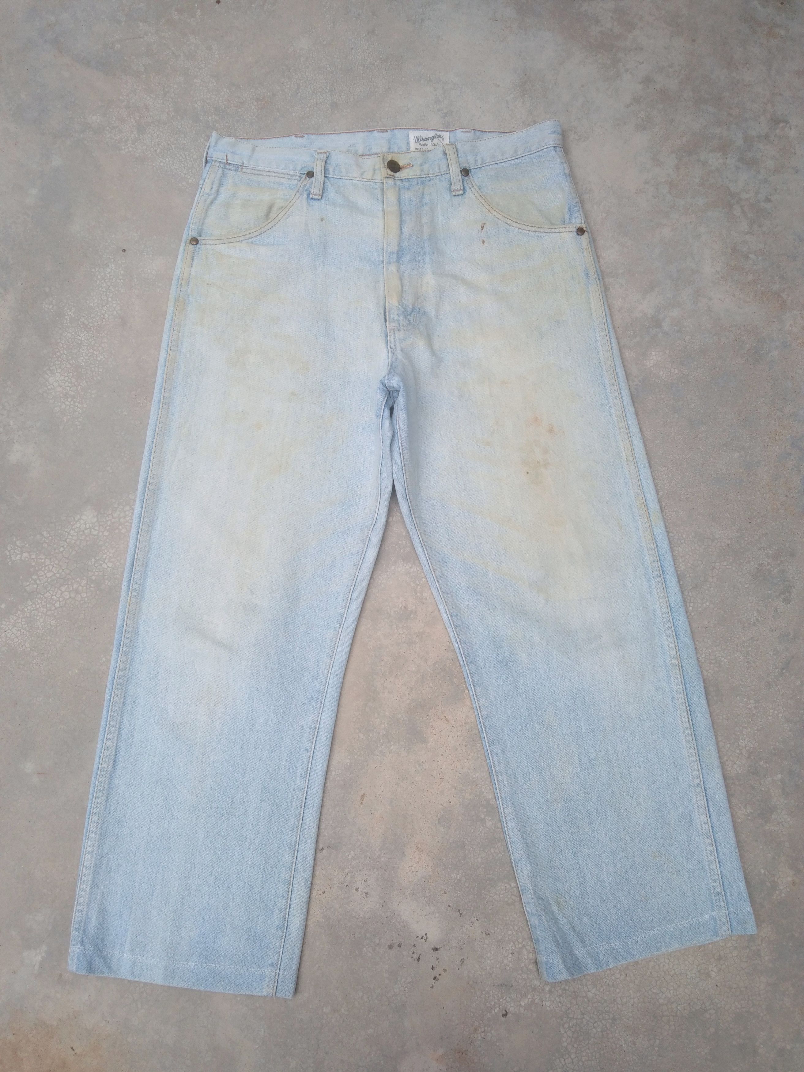 Japanese Brand 90s Vintage Dirty Wrangler Straight Leg Distressed Jeans Size US 33 - 1 Thumbnail