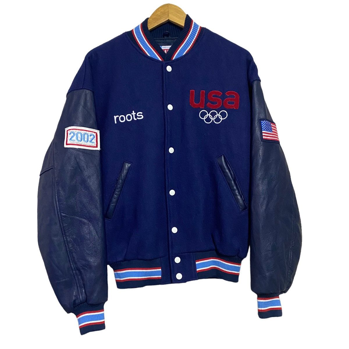 image of USA Olympics x Varsity Jacket Vintage Usa Olympic Team 2002 Varsity Jacket in Blue (Size Small)