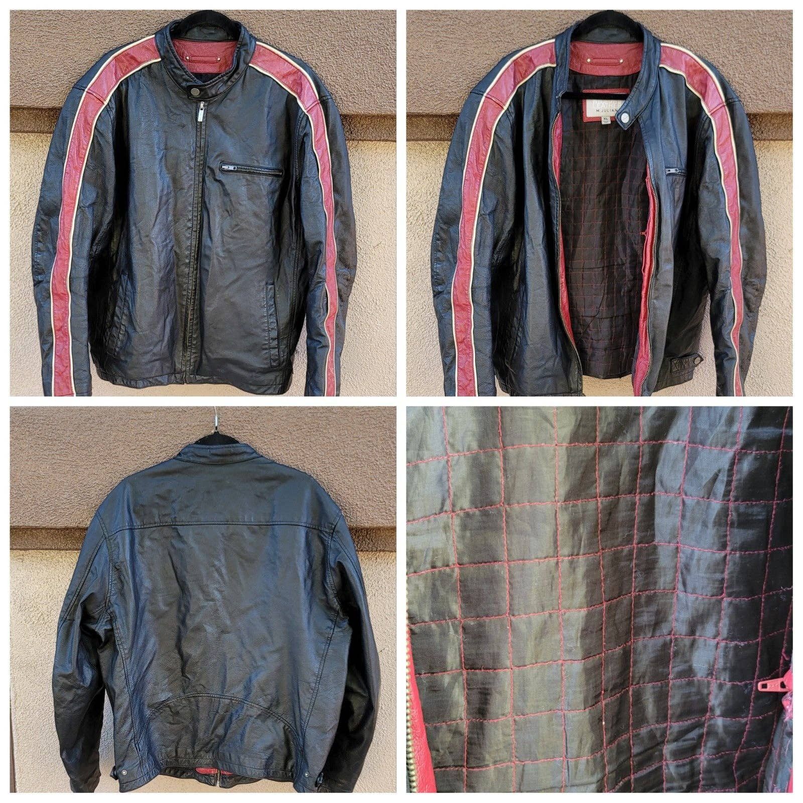 Vtg Wilson's Leather M. Julian 2024 Moto Leather Jacket Red Stripe