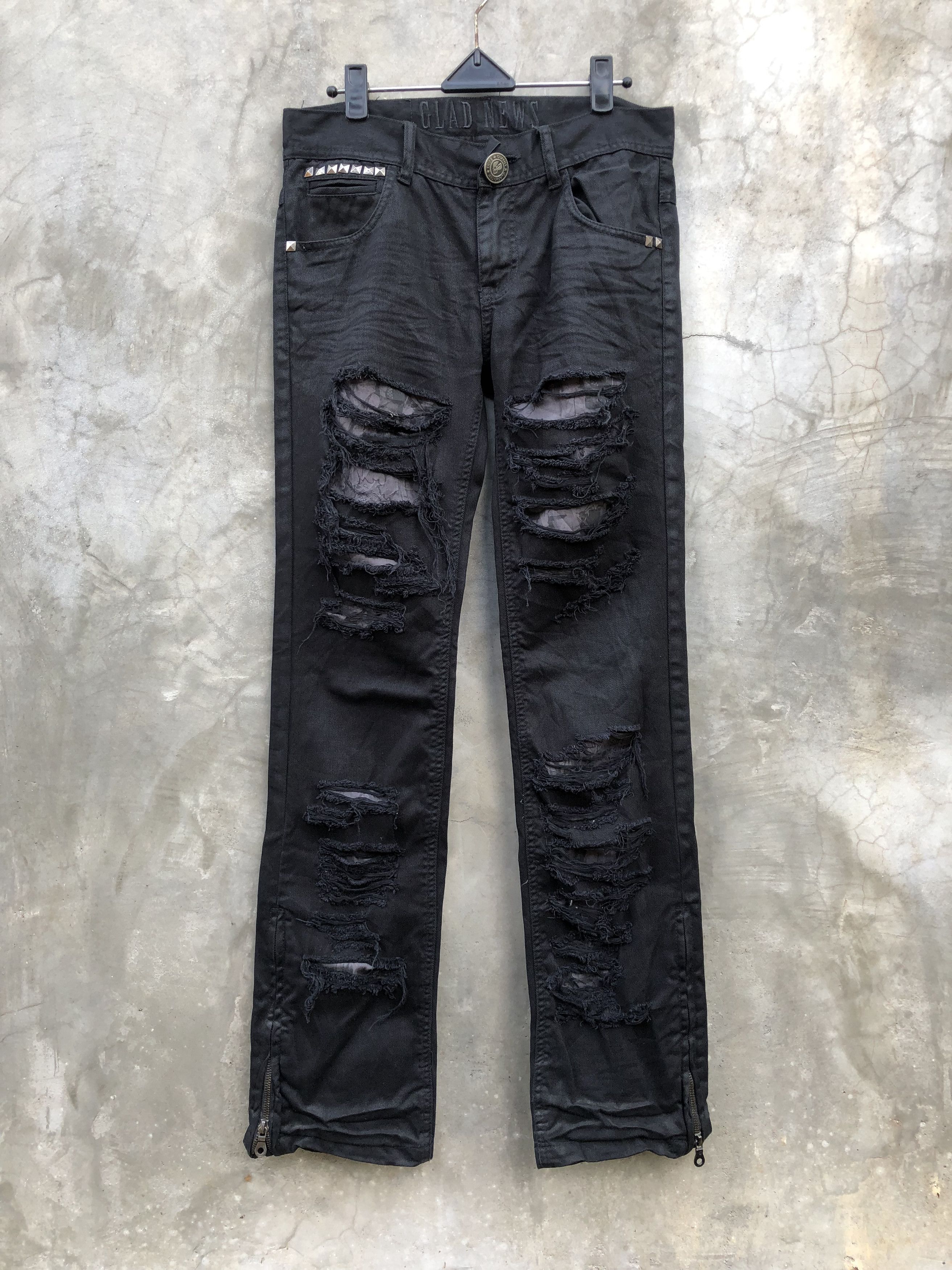 image of If Six Was Nine x Seditionaries Glad News Ripped Gothic Flare Zip Pants in Black, Men's (Size 31)