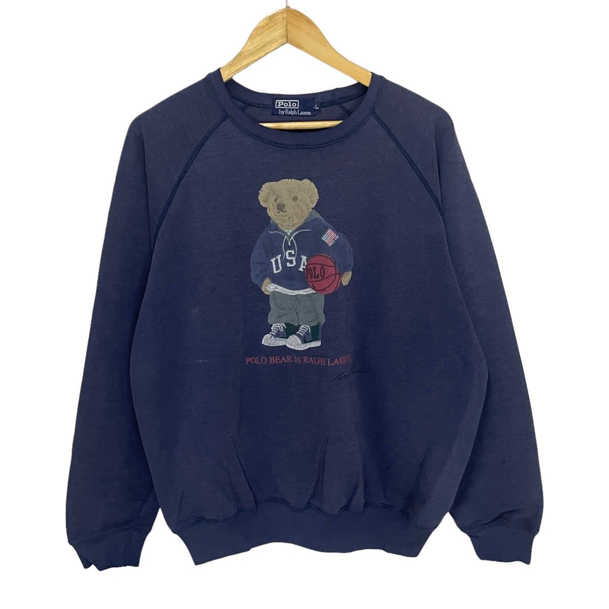 Polo Ralph Lauren × Vintage 💥 Vintage Polo Bear Ralph Lauren Sweatshirt Sun Faded Size US L / EU 52-54 / 3 - 1 Thumbnail