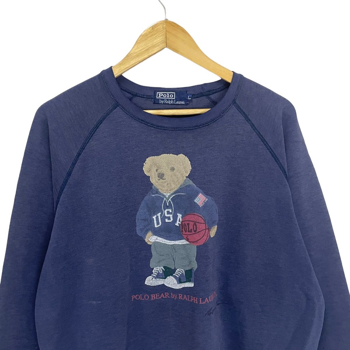 Polo Ralph Lauren × Vintage 💥 Vintage Polo Bear Ralph Lauren Sweatshirt Sun Faded Size US L / EU 52-54 / 3 - 4 Thumbnail