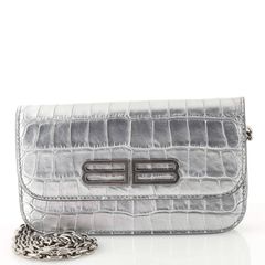 Balenciaga Bb Silver Glittered Leather Wallet on Chain Bag 561507