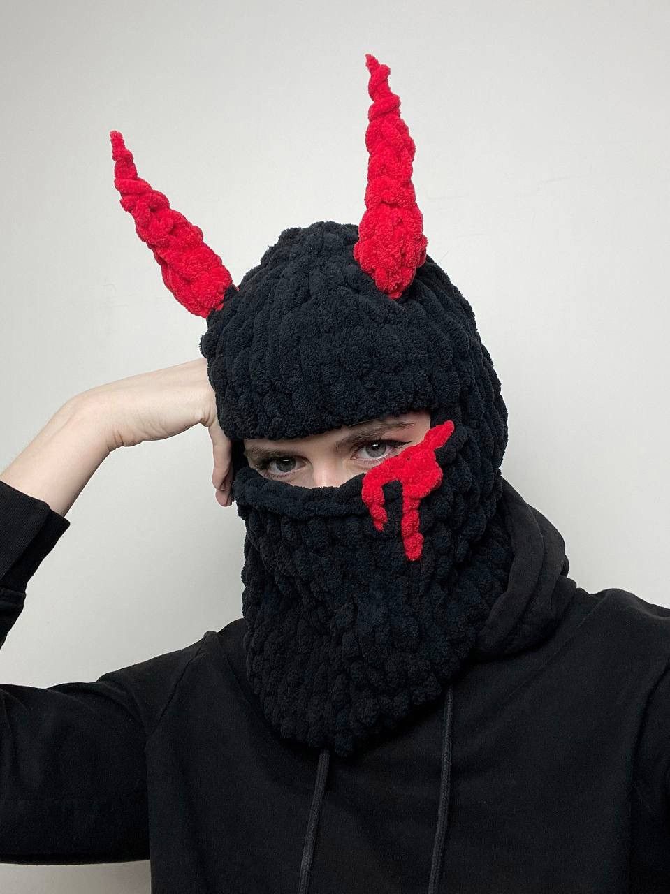 Handmade Handmade knitted devil ski mask / balaclava very soft Unisex Size ONE SIZE - 4 Thumbnail