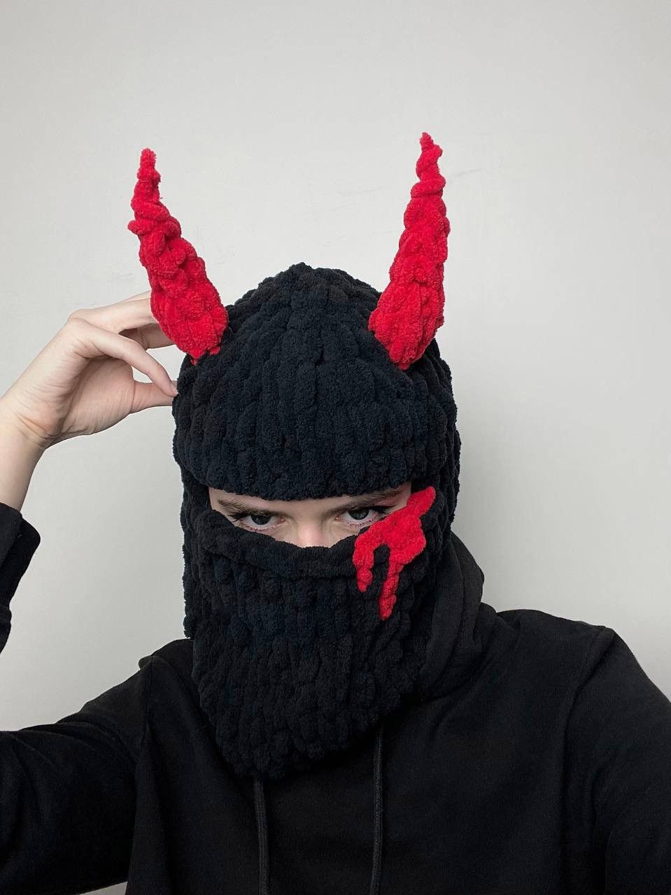 Handmade Handmade knitted devil ski mask / balaclava very soft Unisex Size ONE SIZE - 2 Thumbnail