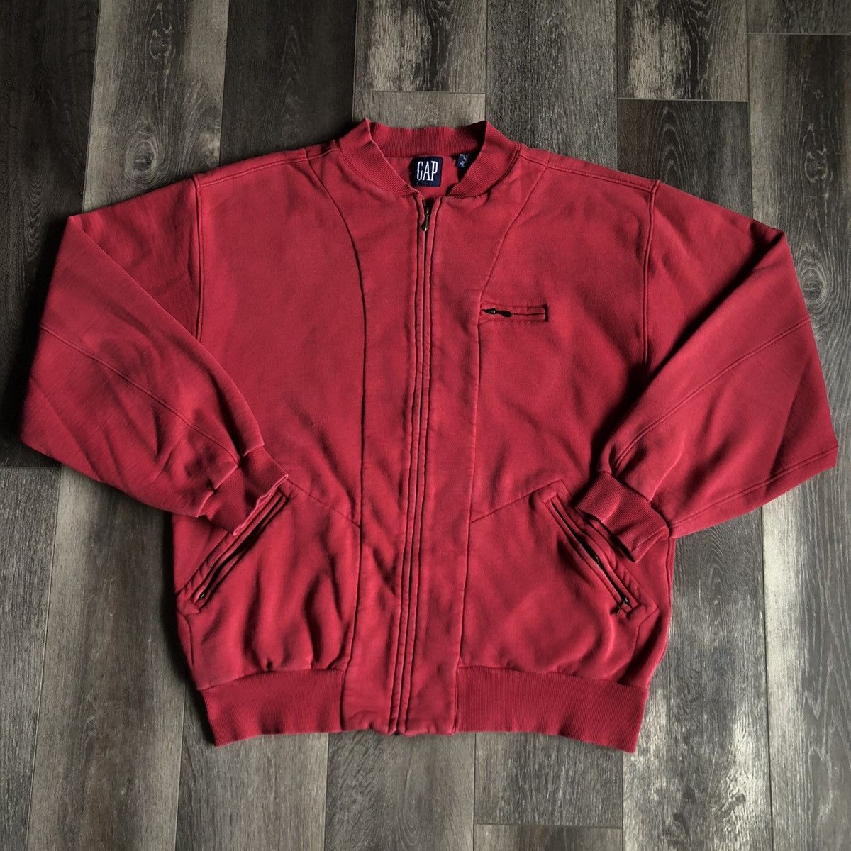 Gap Vintage 1990s GAP Heavyweight Pullover Red Blank Sweatshirt Size US L / EU 52-54 / 3 - 1 Thumbnail
