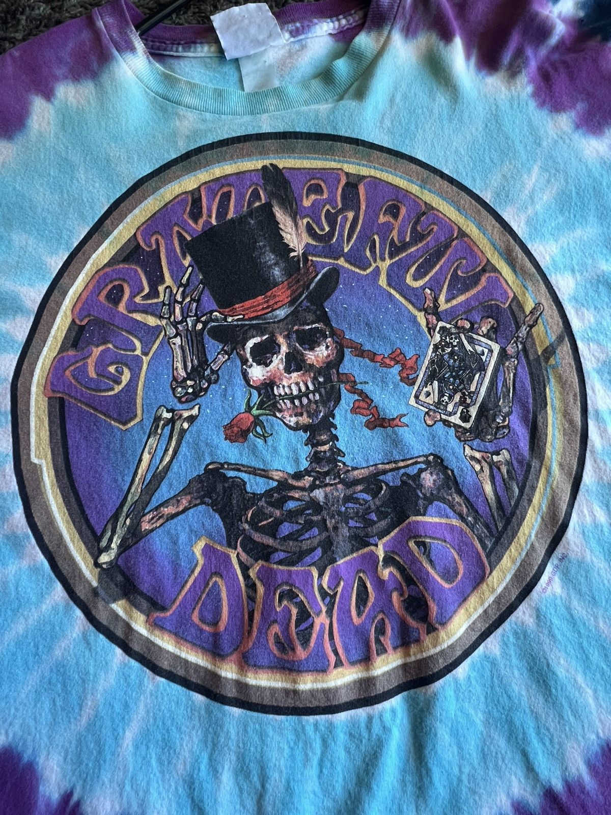 VTG hot Grateful Dead Liquid Blue 1999 Queen Of Spades Purple Tie Dye USA Band Tee