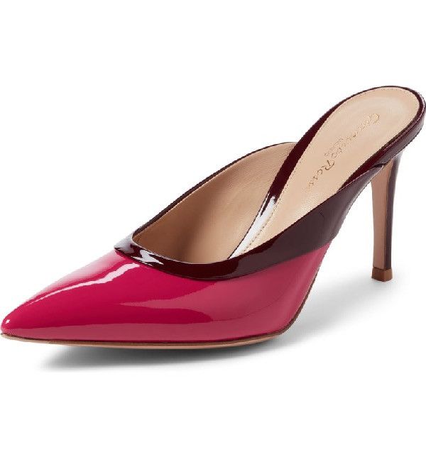 Gianvito Rossi Two-Tone Patent Leather Mules Pink/Burgundy
